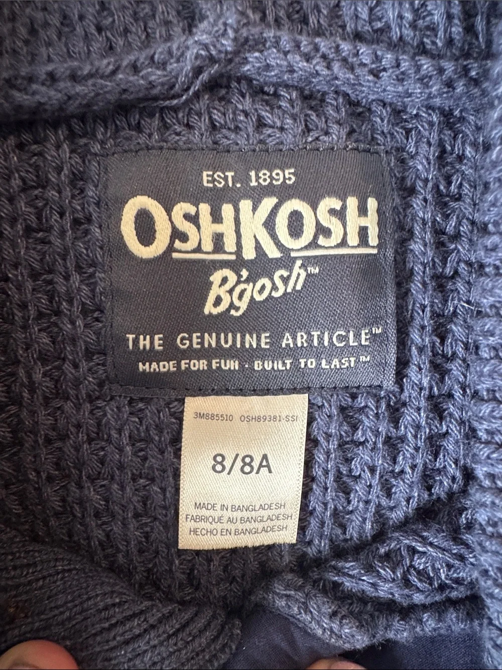 OshKosh B'gosh Navy Hooded Waffle Knit Henley Sweater